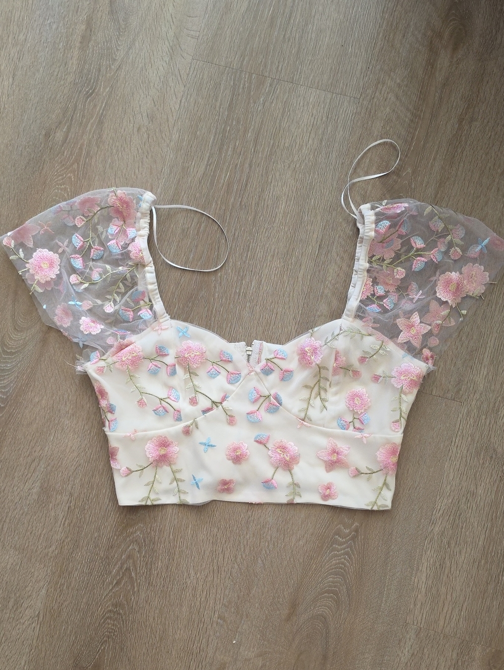 Altar'D State  Floral Embroidered Pink Lace Crop Top Large